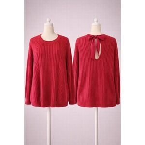 Torrid Red Chunky Cable Knit Open Back Bow Sweater Womens Size 0 Plus Size